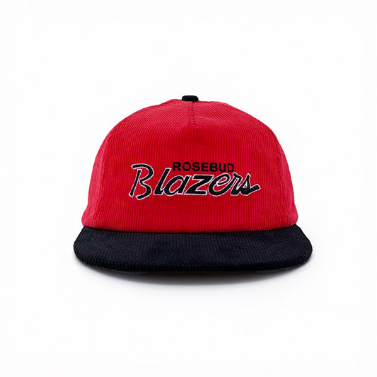 Rosebud Blazed Corduroy Snapback // Red & Black